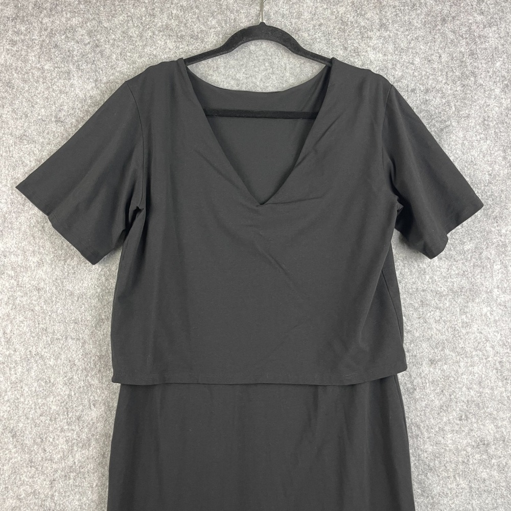 Theory Layered Midi Dress Womens Large Black Modal Blend Minimal Quiet Luxury - Picture 14 of 16